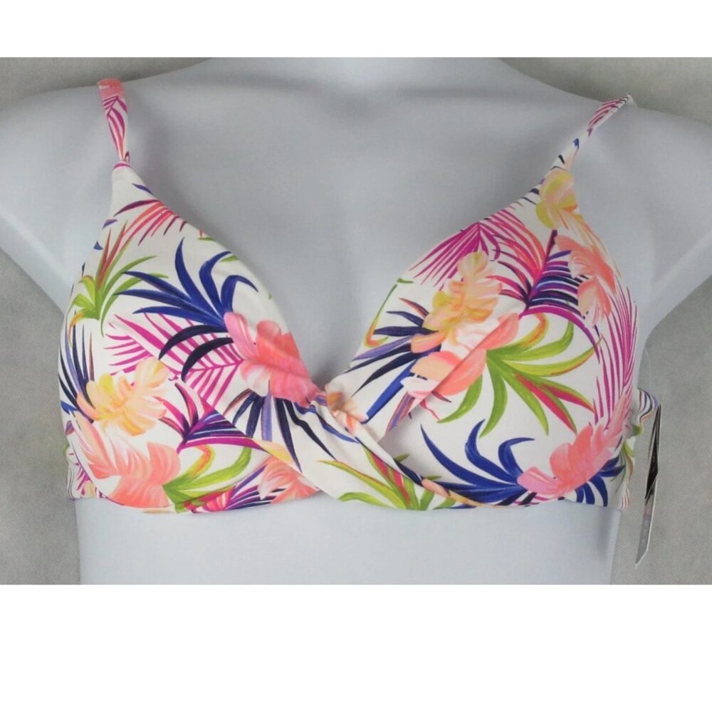NWT Island Escape Women's Push-Up Bikini Top Swimsuit, Multi Floral, Size 14